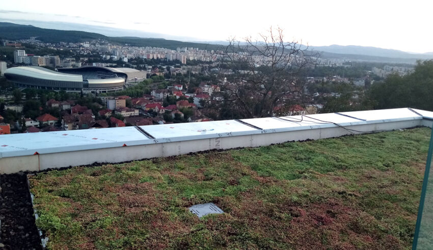 Extensive green roof on a residential building in Cluj-Napoca